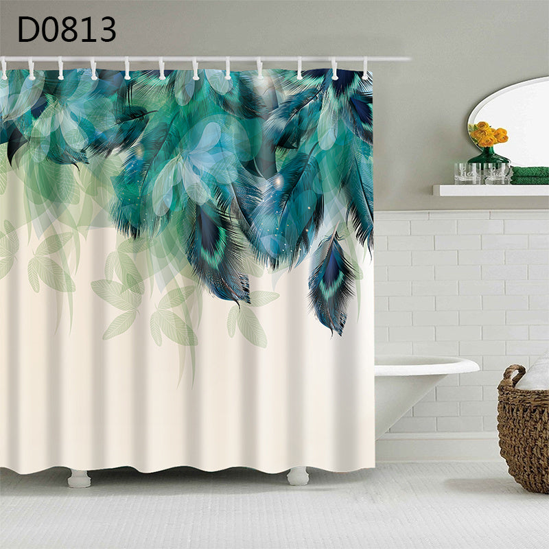 Water beading off the thick waterproof polyester shower curtain surface during a shower
