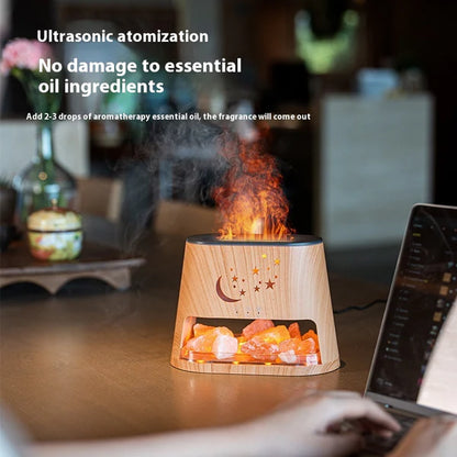 Ultrasonic aroma diffuser in wood grain finish placed in cozy room setting