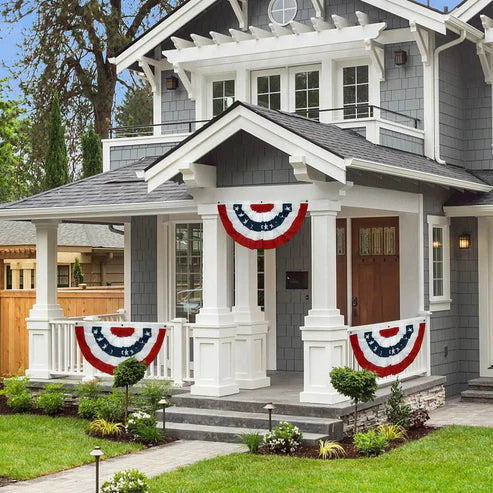 USA flag bunting fan stripes pleated full house porch outdoor view