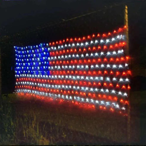 USA LED flag string light 420 LED close up stars and stripes detail