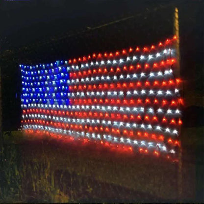 USA LED flag string light 420 LED close up stars and stripes detail