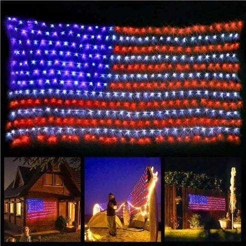 USA LED flag string light 420 LED red white blue house exterior night display