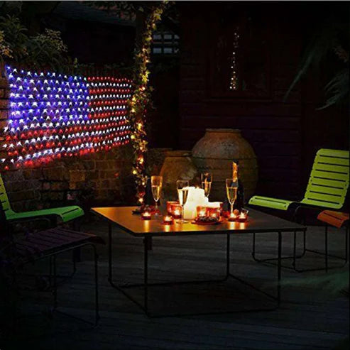 USA LED flag string light 420 LED hung on porch roof night display