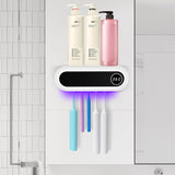 UV toothbrush disinfection shelf mounted in bathroom setting