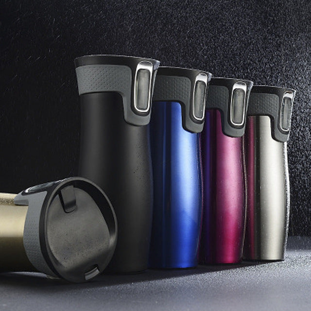 Vacuum insulated travel mug available in multiple colors