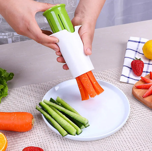 Fruit vegetable slicer cutter sliced vegetables result on plate