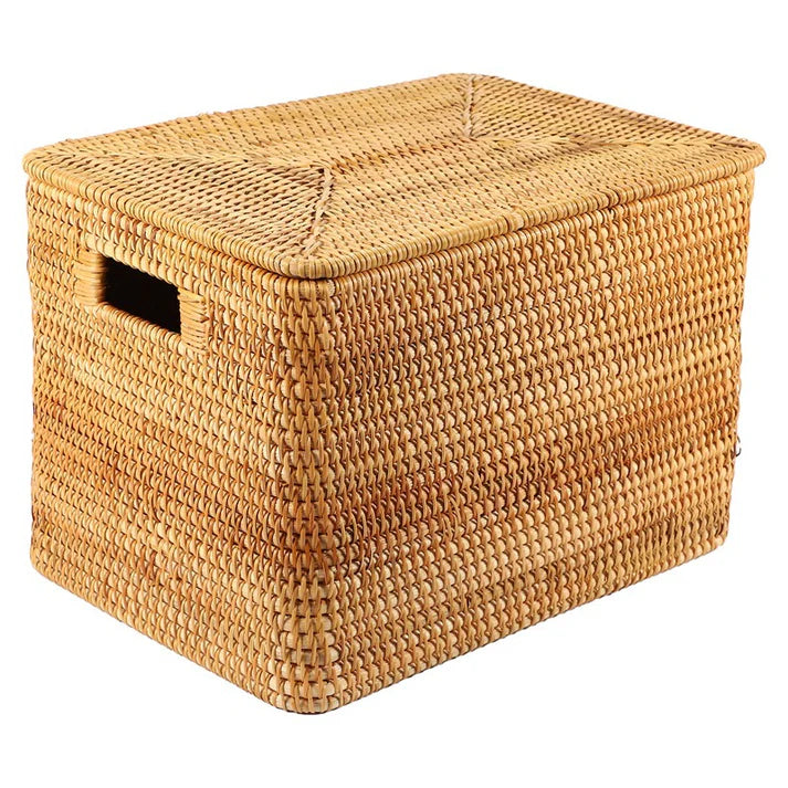 Handmade Vietnamese Rattan Storage Basket - Natural Woven Front View