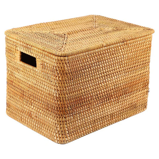 Handmade Vietnamese Rattan Storage Basket - Natural Woven Front View