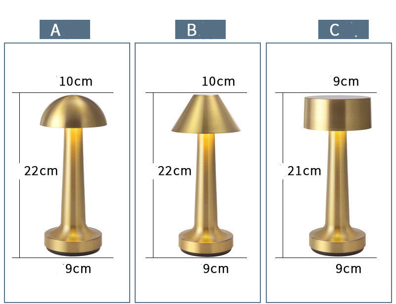 Vintage metal table lamp size comparison model A B and C