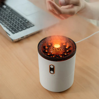 Volcano aromatherapy oil humidifier yellow jellyfish flame close up detail