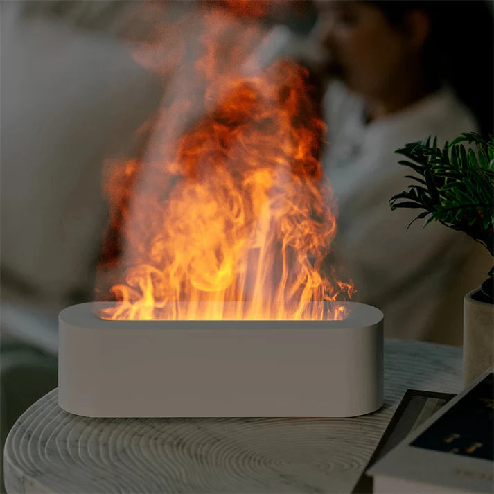 Volcano fire flame air humidifier with blue LED mist glow