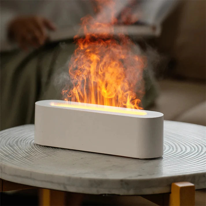 Volcano fire flame air humidifier showing orange flame mist effect