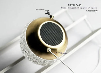 Water ripple projector crystal mood lamp gold metal base close up detail