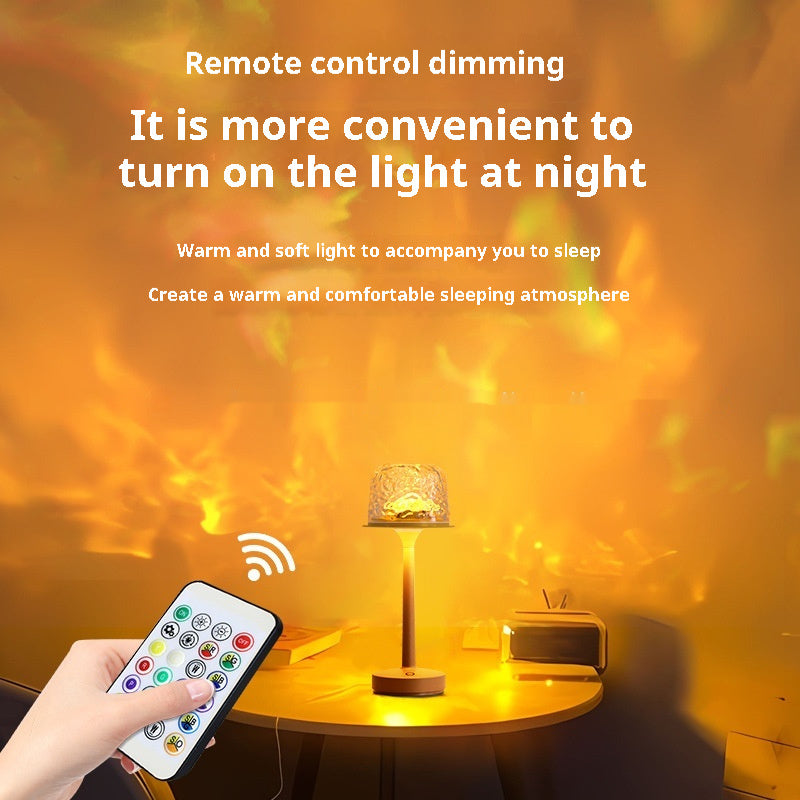 Water ripple atmosphere lamp with remote control in bedroom