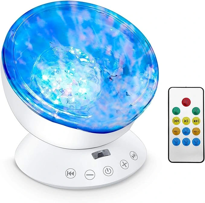 Water wave night light remote control placed next to the device