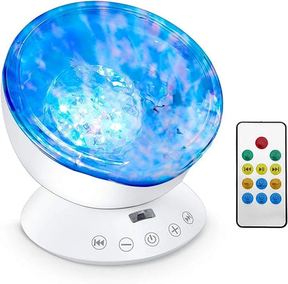 Water wave night light remote control placed next to the device