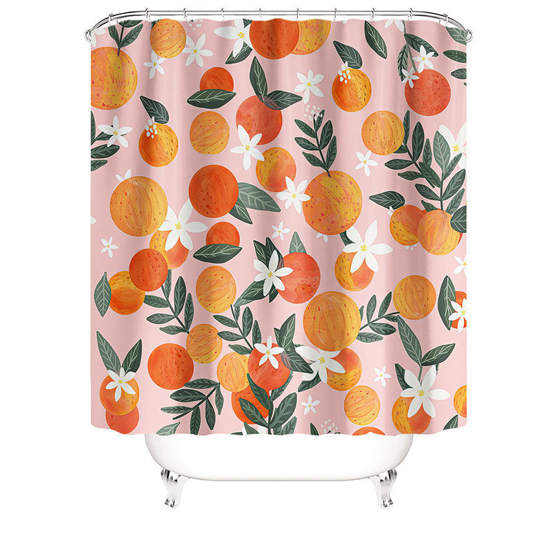 Watercolor botanical shower curtain as the focal point in a plain white minimalist bathroom
