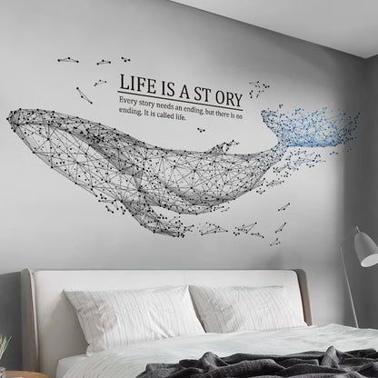Two whale wall stickers left and right design on wall