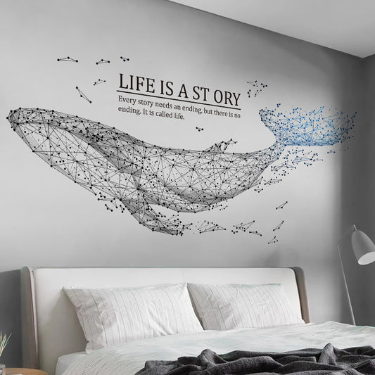 Two whale wall stickers left and right design on wall