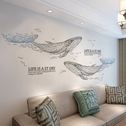 Whale wall sticker peel and stick mural in living room